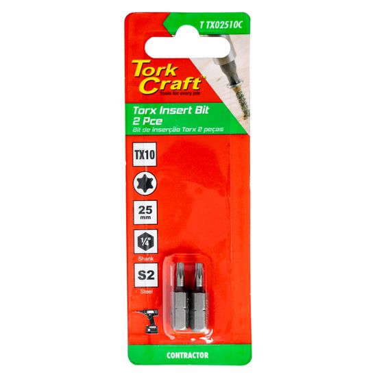 Torx Tx 10 Classic Insert Bit 25mm 2pc Carded